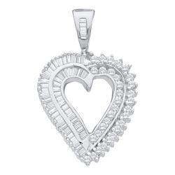 14kt White Gold Round Diamond Heart Pendant 7/8 Cttw