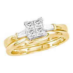 14kt Yellow Gold Princess Diamond Bridal Wedding Engagement Ring Band Set 1/2 Cttw
