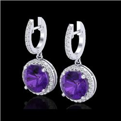 4 ctw Amethyst & Micro Pave VS/SI Diamond Earrings 18K White Gold