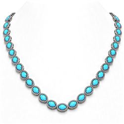 36.208 ctw Turquoise & Diamond Micro Pave Halo Necklace 10K White Gold
