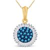 Image 1 : 10kt Yellow Gold Round Blue Color Enhanced Diamond Cluster Pendant 1/2 Cttw