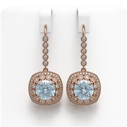 10.5 ctw Aquamarine & Diamond Victorian Earrings 14K Rose Gold