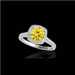1.4 ctw Certified SI/I Fancy Intense Yellow Diamond Ring 10K White Gold