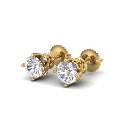 1.26 ctw VS/SI Diamond Solitaire Art Deco Stud Earrings 18K Yellow Gold