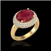 Image 1 : 4.50 ctw Ruby & Micro Pave VS/SI Diamond Certified Ring 18K Yellow Gold