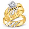 Image 1 : 10k Yellow Gold Round Diamond His & Hers Matching Trio Wedding Bridal Engagement Ring Band Set 1/5 C