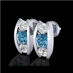 2.18 ctw Fancy Intense Blue Diamond Art Deco Earrings 18K White Gold