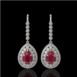 10.15 ctw Certified Ruby & Diamond Victorian Earrings 14K White Gold