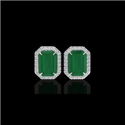 10.40 ctw Emerald & Micro Pave VS/SI Diamond Earrings 18K White Gold