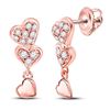 Image 1 : 14kt Rose Gold Round Diamond Triple Heart Dangle Earrings 1/6 Cttw