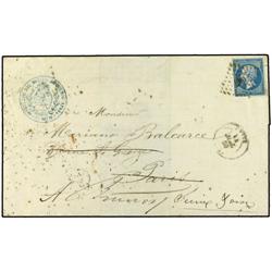 ARGENTINA DOS sobres circulados con sello francés de 20 c. azul 