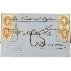 AUSTRIA Cover to Ancona franked by 1860-61 5kr. Red