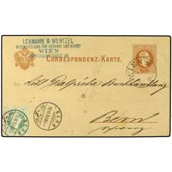 AUSTRIA  2 kr. brown on buff stationery card used to BERN