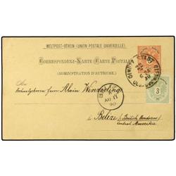 AUSTRIA  5 Kr. red postal stationery card to BELIZE