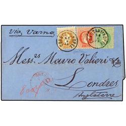 AUSTRIAN LEVANT Entire letter to London endorsed ´Via Varna'