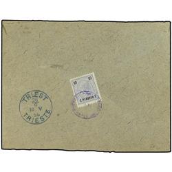 AUSTRIAN LEVANT Cover to Trieste franked on reverse with 1pi. on 10kr. Blue