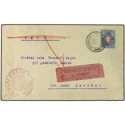 CZECHOSLOVAKIA Lion issue (25 kop.) blue and red adhesive tied in black