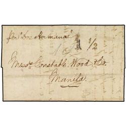 PHILIPPINES Stampless letter from CANTON to MANILA