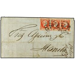 PHILIPPINES  TAAL a MANILA. 5 ctvos. bermellón tira de tres