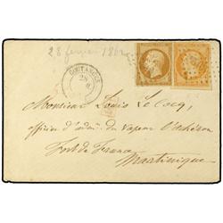 FRANCE Cover franked by 1853-60 10 c. bistre brown