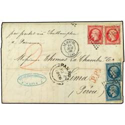 FRANCE Entire letter to Lima, PERU via Southampton & Panama