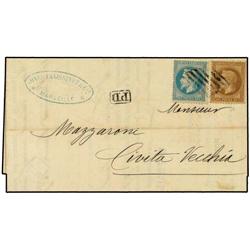 FRANCE MARSELLA a CIVITA-VECHIA. 20 cts. azul 