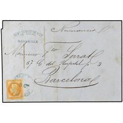 FRANCE MARSELLA a BARCELONA. 40 cts. naranja.