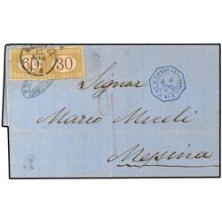 FRENCH LEVANT Cover to MESSINA sent stampless
