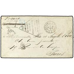 NEW CALEDONIA Stampless cover prepaid to PARIS