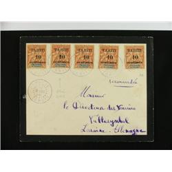 TAHITI Registered mourning envelope to Germany