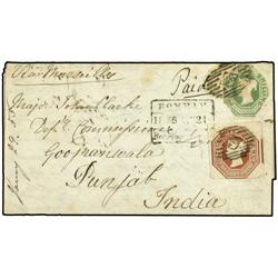 GREAT BRITAIN Envelope to INDIA bearing embossed issue 