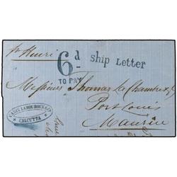 MAURTIUS Stampless envelope written from CALCUTTA