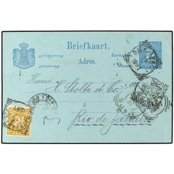 NETHERLANDS INDIES 5 c. Blue stationery card used to BRAZIL