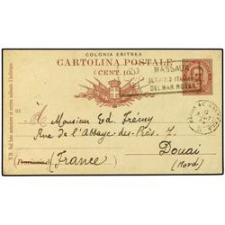 ITALY MARITIME MAIL 10c. postal stationery card to DOUAI