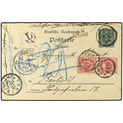 JAPAN Reply half of 5pf blue green stationery card