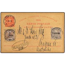 TIMOR 5a+5a rose on buff postal stationery 