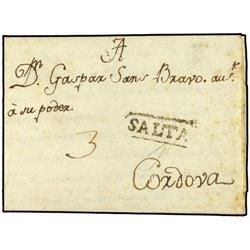 ARGENTINA SALTA a CORDOBA. Marca lineal SALTA