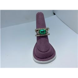 14K WHITE GOLD EMERALD AND DIAMOND