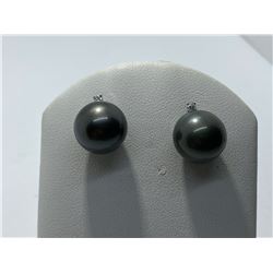 14K WHITE GOLD BLACK PEARL DIAMOND EARRINGS