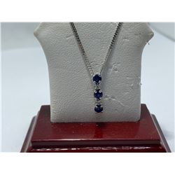 14K WHITE GOLD 17" NECKLACE WITH SAPPHIRE AND DIAMOND PENDANT