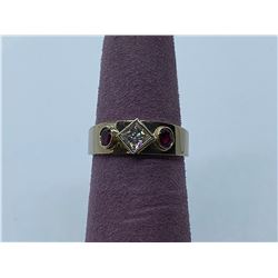 14K YELLOW GOLD WITH MOISSANITE AND RUBIES