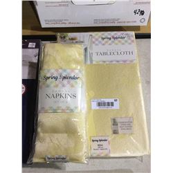 Spring Splendor Damask Round Tablecloth (90" Diameter) and Napkins (17" x 17") - Yellow Lot of 3