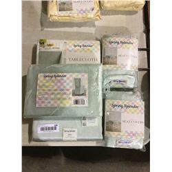 Spring Splendor Dining Room Seat Covers and Round Tablecloth (90" Diameter) - Green Lot of 4