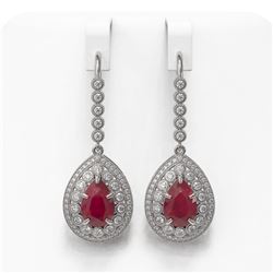 10.15 ctw Certified Ruby & Diamond Victorian Earrings 14K White Gold