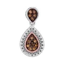 Sterling Silver Round Brown Diamond Teardrop Cluster Pendant 1/6 Cttw