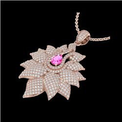 3 ctw Pink Sapphire & Micro Pave VS/SI Diamond Necklace 14K Rose Gold