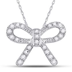 10kt White Gold Round Diamond Knot Bow Pendant Necklace 1/10 Cttw