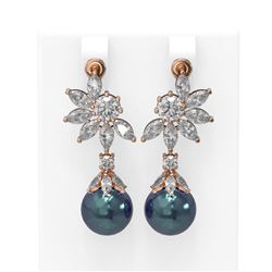 7.42 ctw Diamond and Pearl Earrings 18K Rose Gold