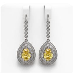 8.15 ctw Canary Citrine & Diamond Victorian Earrings 14K White Gold
