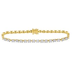 14kt Yellow Gold Round Diamond Fashion Cluster Tennis Bracelet 1-7/8 Cttw